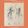 Ausstellungsplakat mit Tuschezeichnung mit orangem Rand