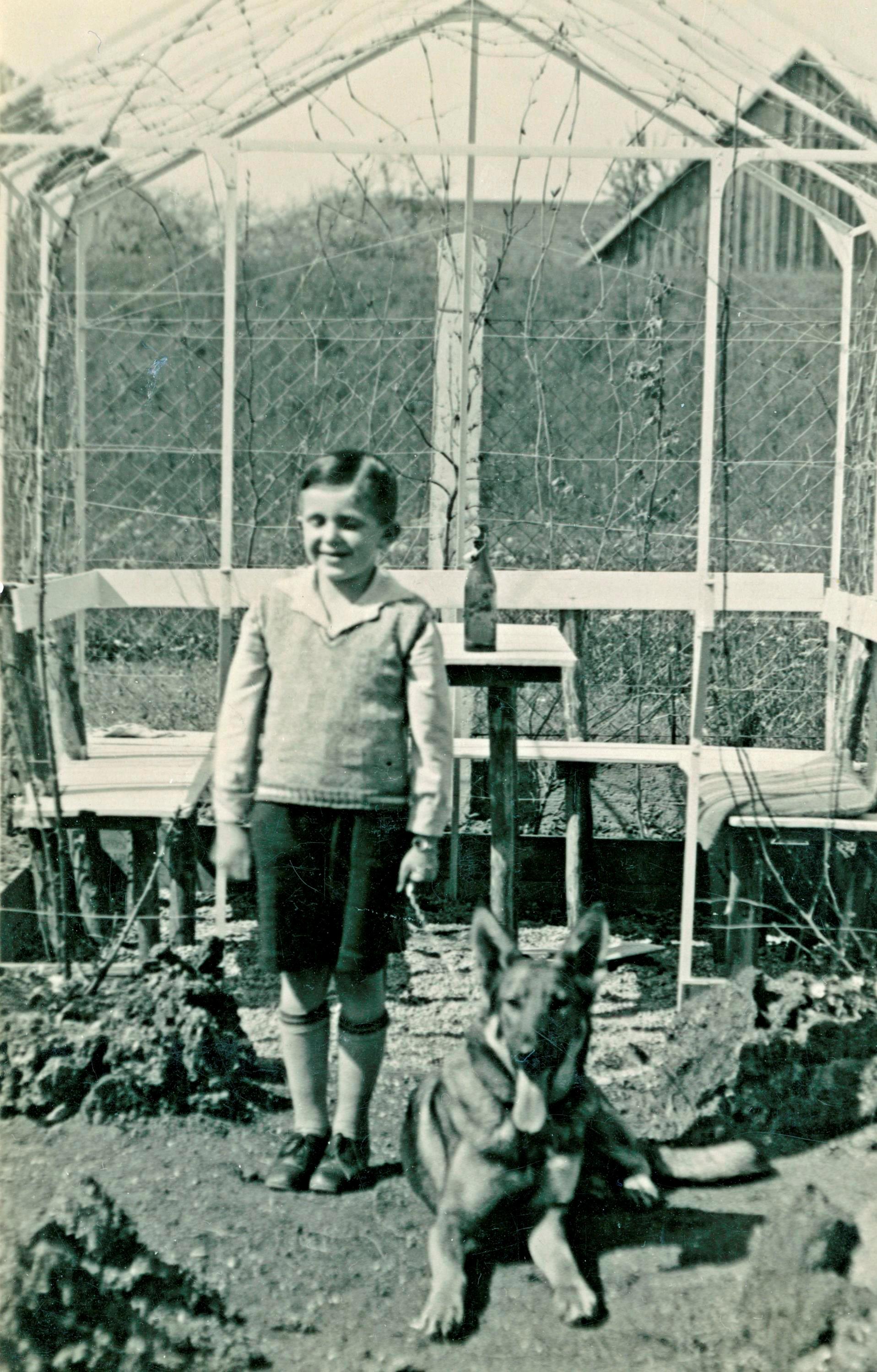 Spiele: Sammler Erich Angele (1926-2022) Kleiner Junge steht neben Schäferhund