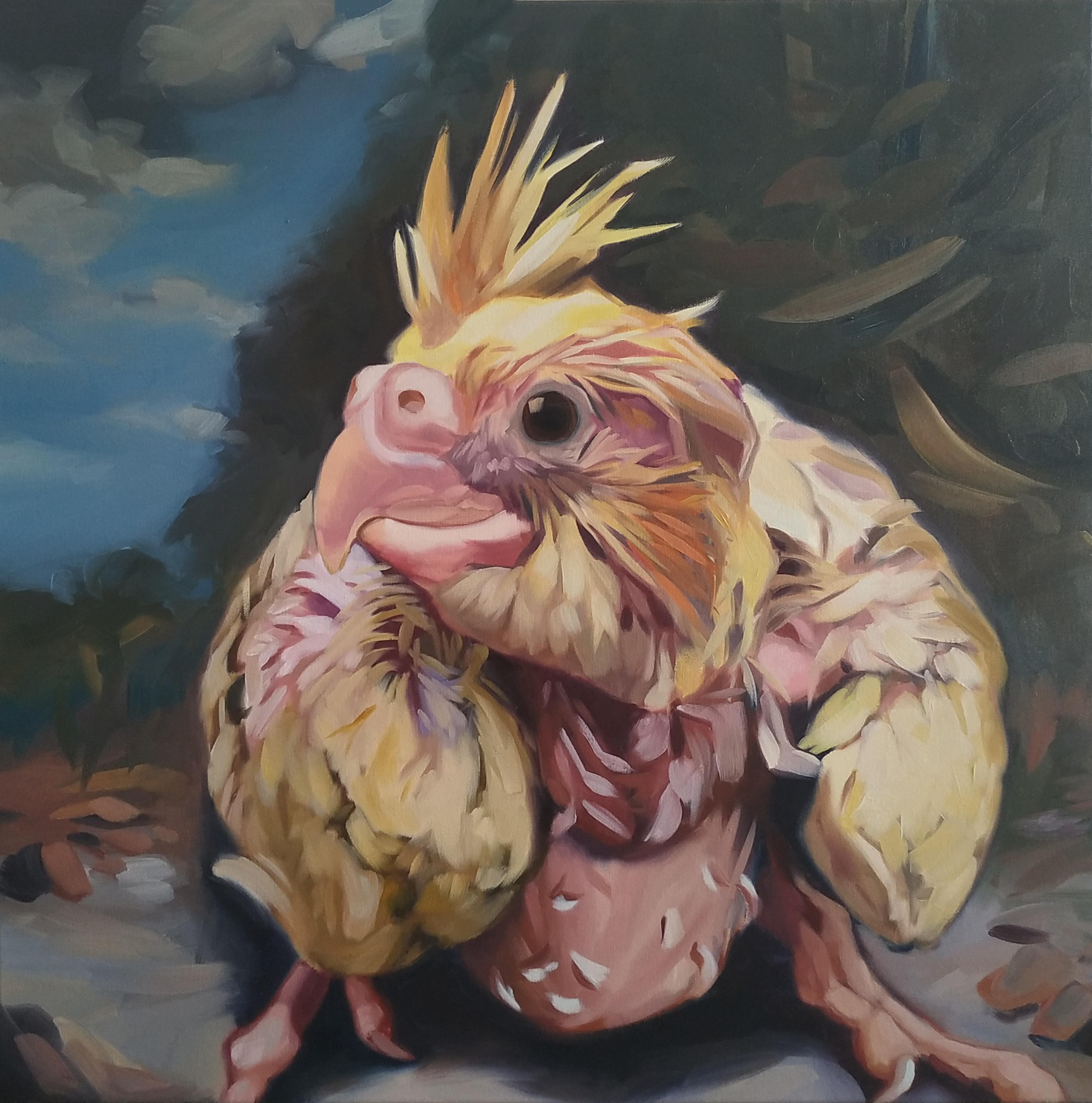 Gemälde eines sitzenden Huhns