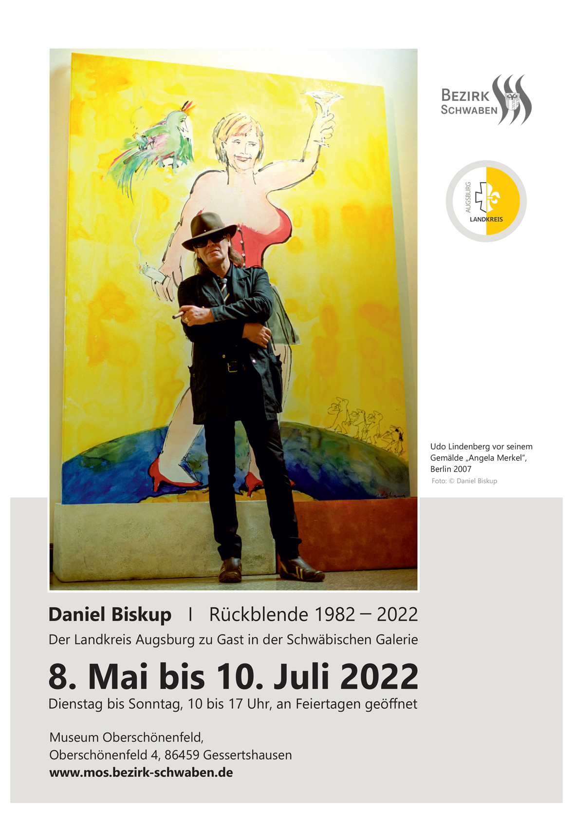 Plakat mit Daten zur Ausstellung und großem Bild mit dem Sänger Udo Lindenberg